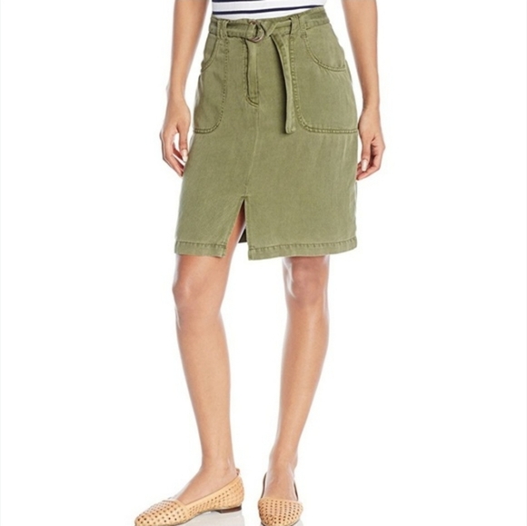 SANCTUARY Holly Linen Blend Skirt Knee Length Olive‎ Green Womens Size M Utility - Picture 1 of 11